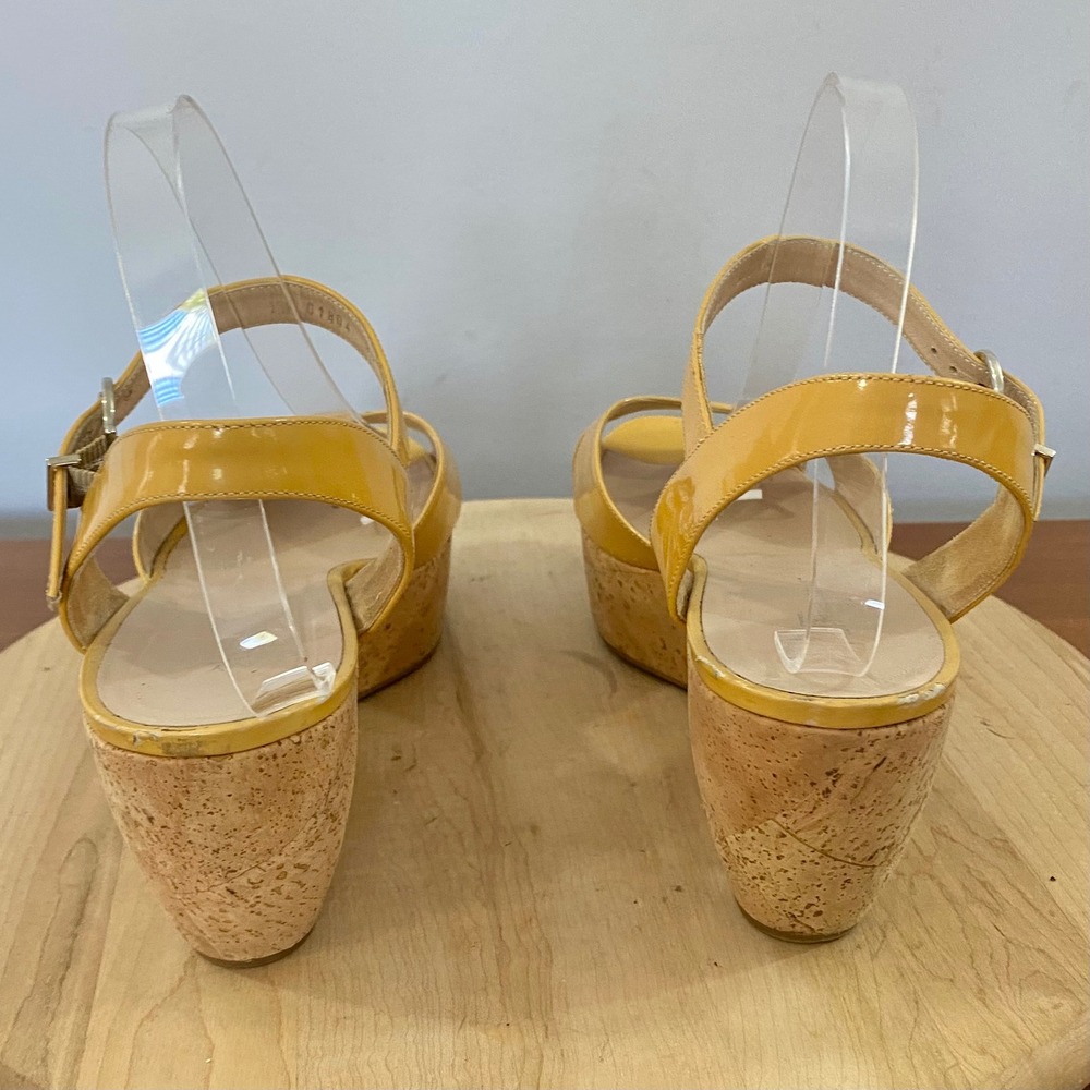 Salvatore Ferragamo Yellow Patent Leather Wedge Sandals Womens 9.5 Italy READ* - Picture 4 of 15